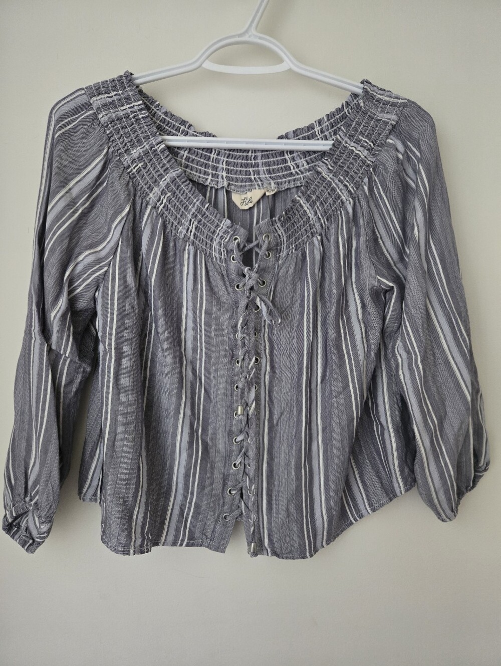 Harlow Striped Lace-Up Peasant Blouse - XS